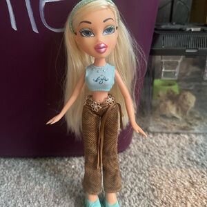 Stylish Blonde Doll with Blue Top and Brown Pants